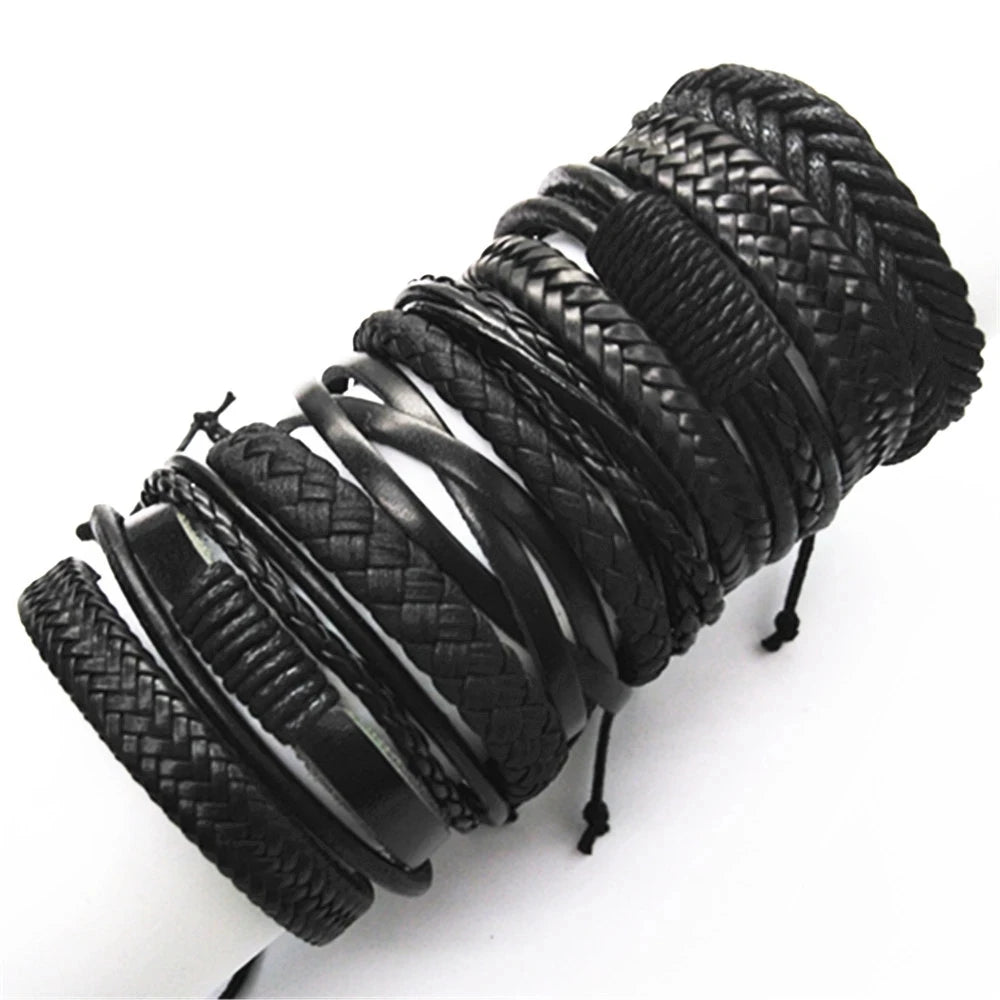 10 Pcs/set Black Wrap Woven New Fashion Handmade Men Bracelets Male Women Leather Bracelets Men Bangle Wholesale Jewelry Gift - RPM Rivals