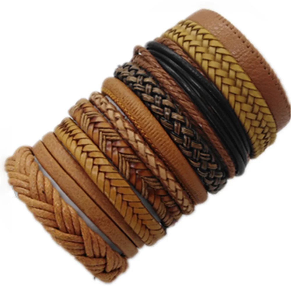 10 Pcs/set Black Wrap Woven New Fashion Handmade Men Bracelets Male Women Leather Bracelets Men Bangle Wholesale Jewelry Gift - RPM Rivals