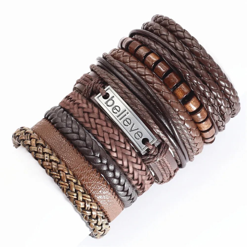 10 Pcs/set Black Wrap Woven New Fashion Handmade Men Bracelets Male Women Leather Bracelets Men Bangle Wholesale Jewelry Gift - RPM Rivals