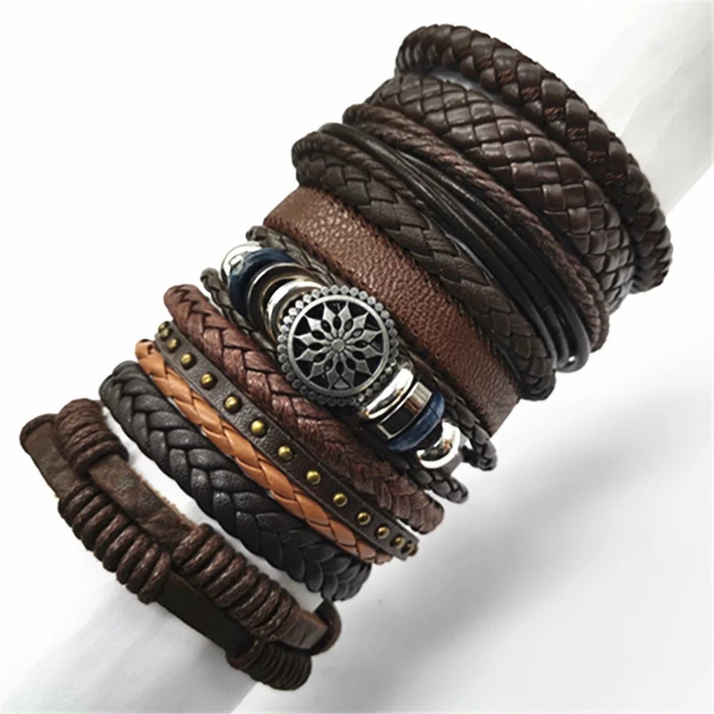 10 Pcs/set Black Wrap Woven New Fashion Handmade Men Bracelets Male Women Leather Bracelets Men Bangle Wholesale Jewelry Gift - RPM Rivals