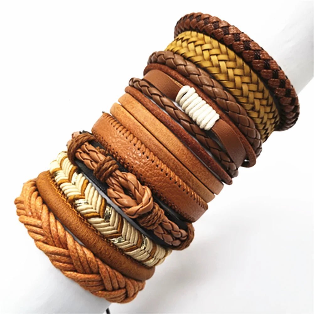 10 Pcs/set Black Wrap Woven New Fashion Handmade Men Bracelets Male Women Leather Bracelets Men Bangle Wholesale Jewelry Gift - RPM Rivals