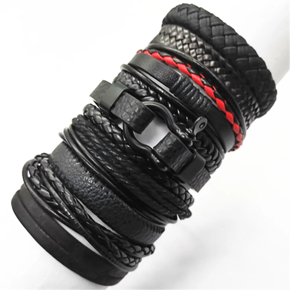 10 Pcs/set Black Wrap Woven New Fashion Handmade Men Bracelets Male Women Leather Bracelets Men Bangle Wholesale Jewelry Gift - RPM Rivals