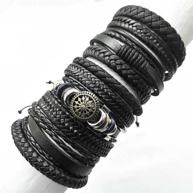 10 Pcs/set Black Wrap Woven New Fashion Handmade Men Bracelets Male Women Leather Bracelets Men Bangle Wholesale Jewelry Gift - RPM Rivals