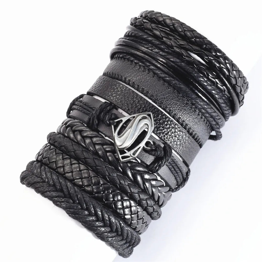 10 Pcs/set Black Wrap Woven New Fashion Handmade Men Bracelets Male Women Leather Bracelets Men Bangle Wholesale Jewelry Gift - RPM Rivals