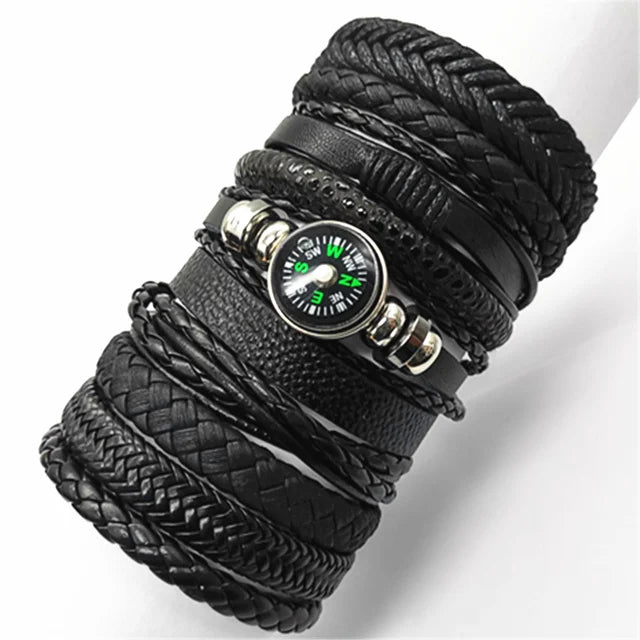 10 Pcs/set Black Wrap Woven New Fashion Handmade Men Bracelets Male Women Leather Bracelets Men Bangle Wholesale Jewelry Gift - RPM Rivals