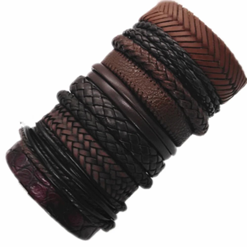 10 Pcs/set Black Wrap Woven New Fashion Handmade Men Bracelets Male Women Leather Bracelets Men Bangle Wholesale Jewelry Gift - RPM Rivals