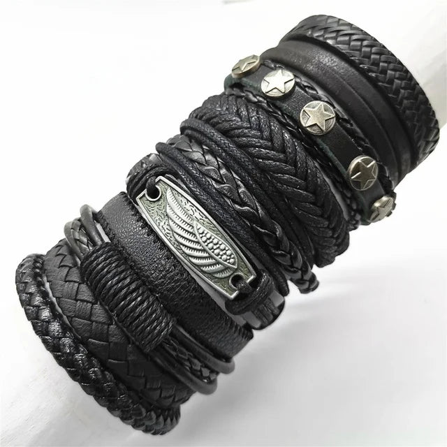 10 Pcs/set Black Wrap Woven New Fashion Handmade Men Bracelets Male Women Leather Bracelets Men Bangle Wholesale Jewelry Gift - RPM Rivals