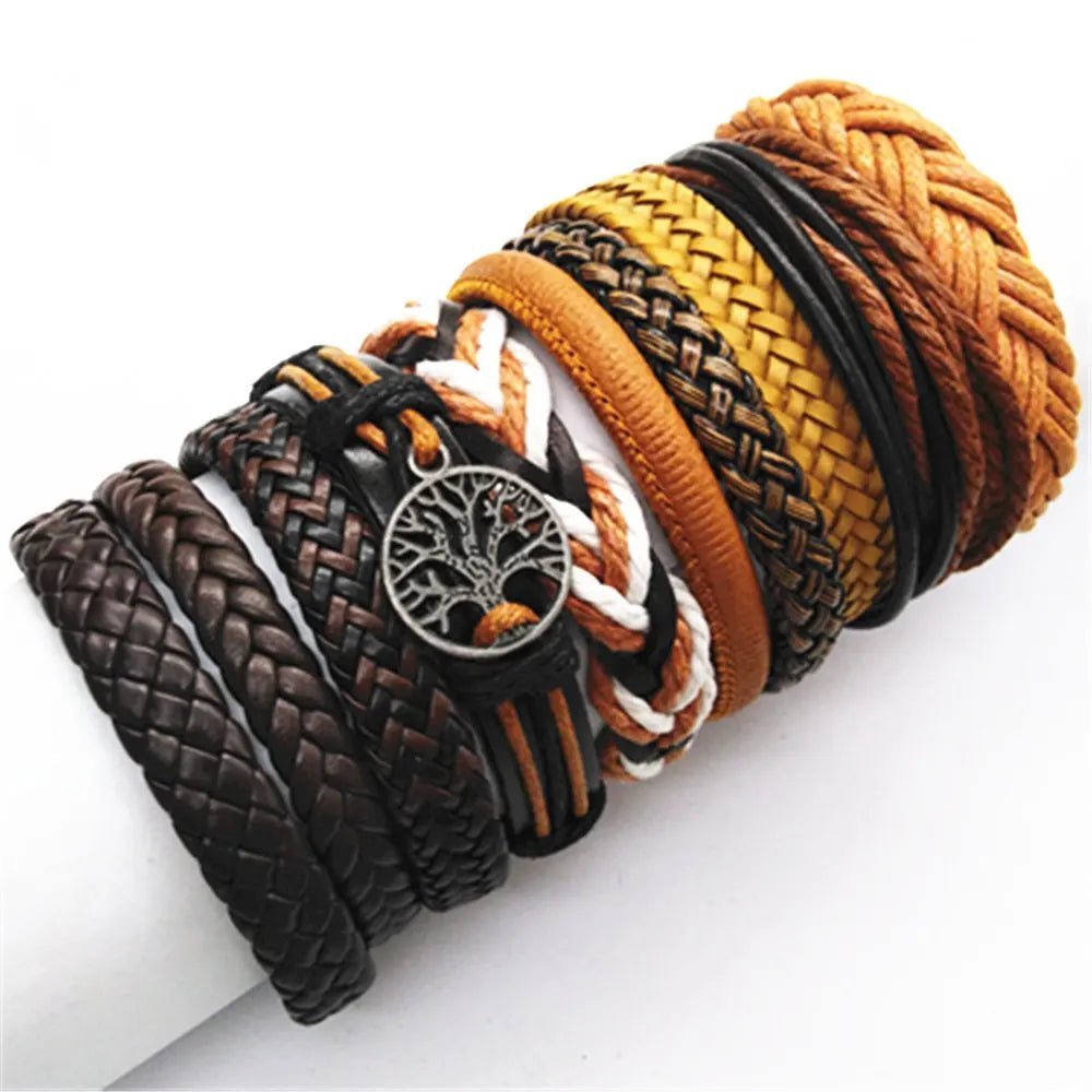 10 Pcs/set Black Wrap Woven New Fashion Handmade Men Bracelets Male Women Leather Bracelets Men Bangle Wholesale Jewelry Gift - RPM Rivals
