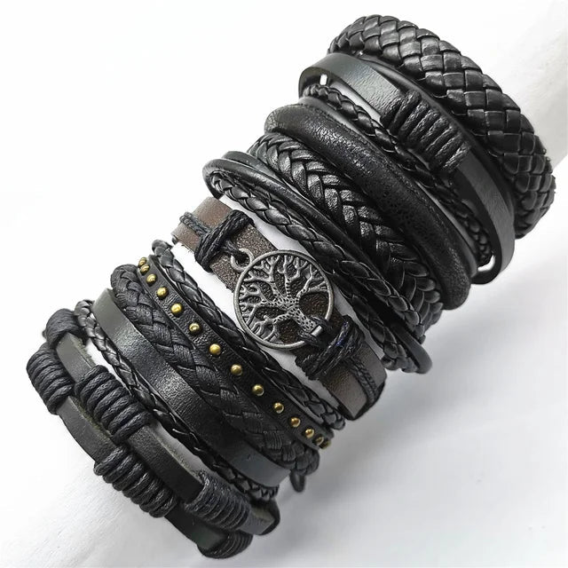10 Pcs/set Black Wrap Woven New Fashion Handmade Men Bracelets Male Women Leather Bracelets Men Bangle Wholesale Jewelry Gift - RPM Rivals