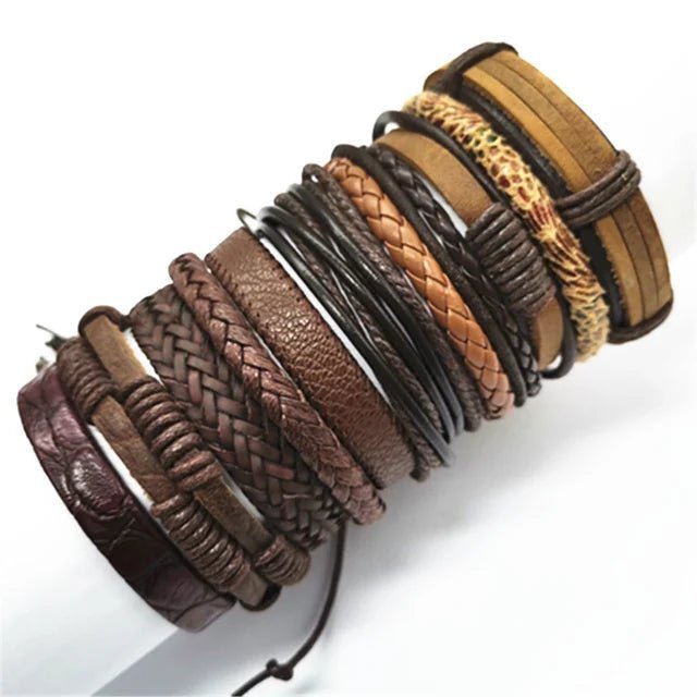 10 Pcs/set Black Wrap Woven New Fashion Handmade Men Bracelets Male Women Leather Bracelets Men Bangle Wholesale Jewelry Gift - RPM Rivals