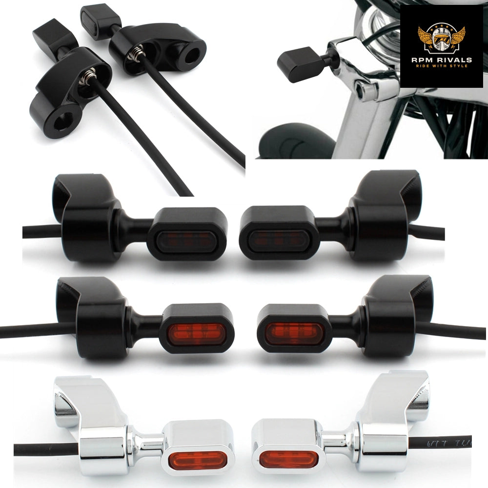 مصباح مؤشر إشارة الانعطاف LED الصغير للشوكة الأمامية للدراجة النارية Harley FXR 1987-2000 وDyna Glide 1991-2005