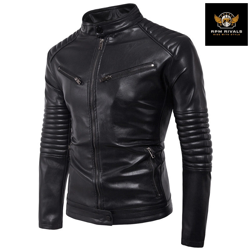 Men's Motorcycle Zipper Leather Jacket Handsome Leather Jacket