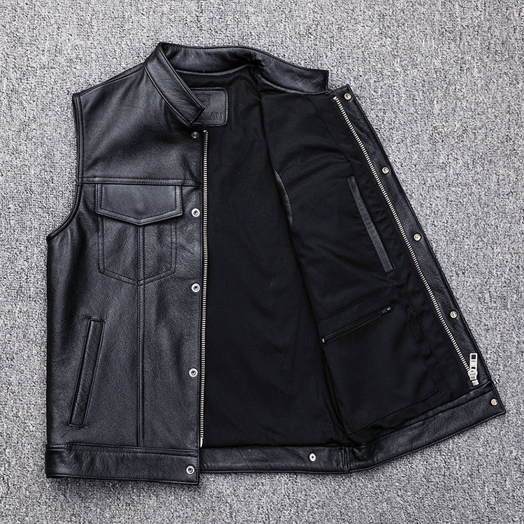 Leather Vest Button Motorcycle Casual Plus Size