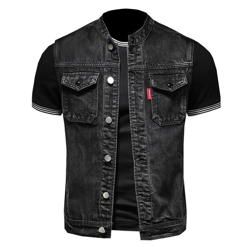 Harley Motorcycle Men's Uniform Black Stand-up Collar Plus Size Denim Vest - RPM Rivals