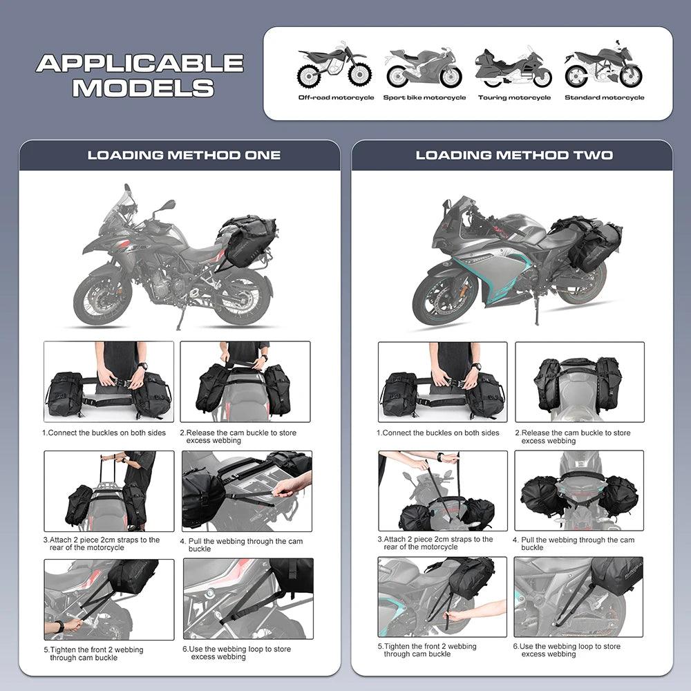 Rhinowalk 100%Waterproof Motorcycle Bags 28L 2Pcs Universal Fit Motor Saddlebag Side Tail Pannier Bag Travel Luggage Accessories - RPM Rivals