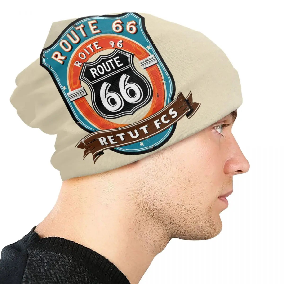 Custom Ride The Route 66 Bonnet Hat Knitting Hats Men Women Cool Biker Motorcycle Cruise