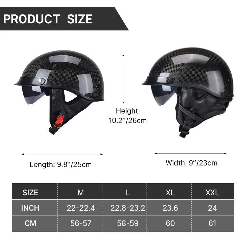 Light Weight 12K Gloss Black Carbon Fiber Motorcycle Half Face Helmet Vintage Half Motobike Helmet Inner Visor