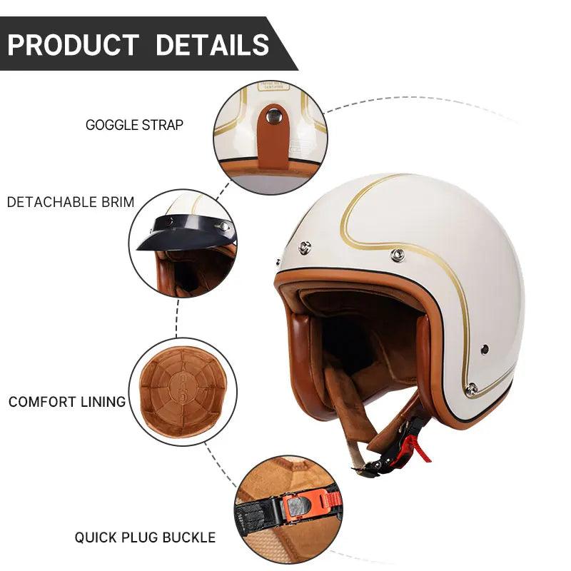 Gloss Gray Motorcycle Helmet Classic Retro Open Face Design Lightweight For Motorbike Cruiser Helmet Men Women - RPM Rivals