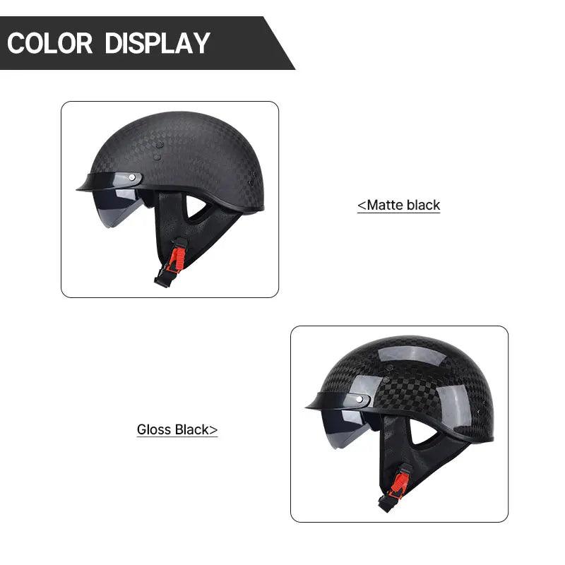 Light Weight 12K Gloss Black Carbon Fiber Motorcycle Half Face Helmet Vintage Half Motobike Helmet Inner Visor