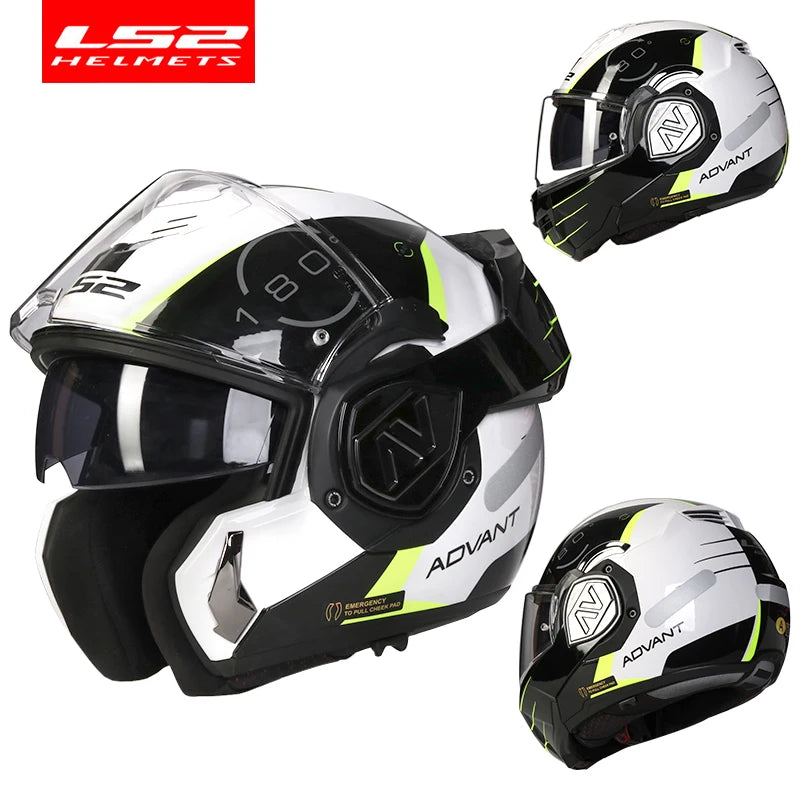 LS2 FF906 Advant Full Face Flip Up Helmets Motorcycle Modular Double Visor Helmet built-in Lens ECE