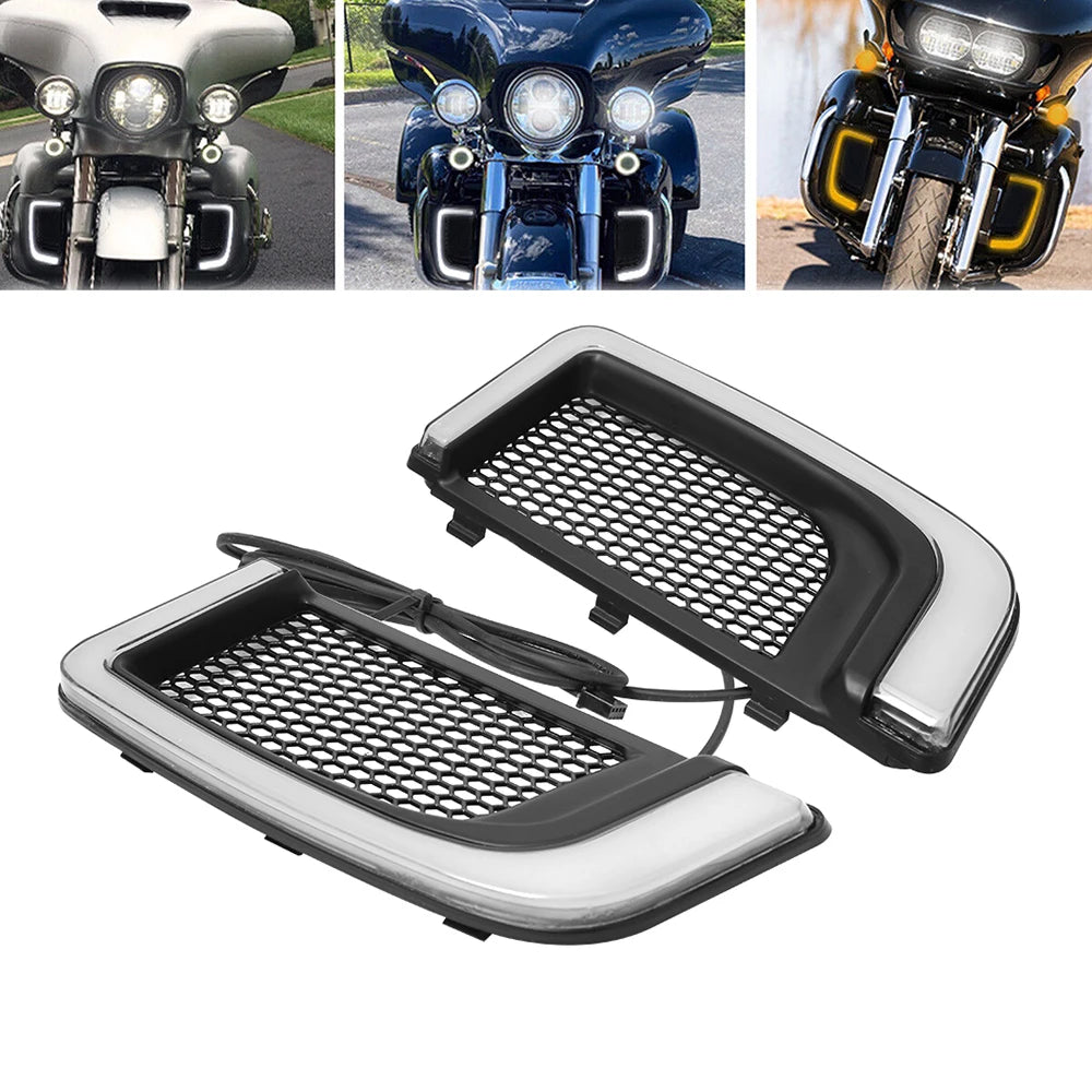 Motorcycle Black LED Turn Signal Light Fairing Lower Grills For Harley Touring Street Road Electra Glide Ultra Classic FLHTCU - RPM Rivals