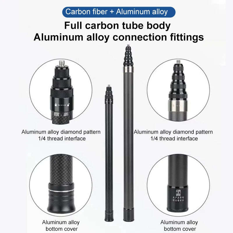 Carbon Fiber Scalable Monopod Extended Edition Invisible Selfie Stick for Insta360 X3 X2 For Go Pro Stick Tripod 3m