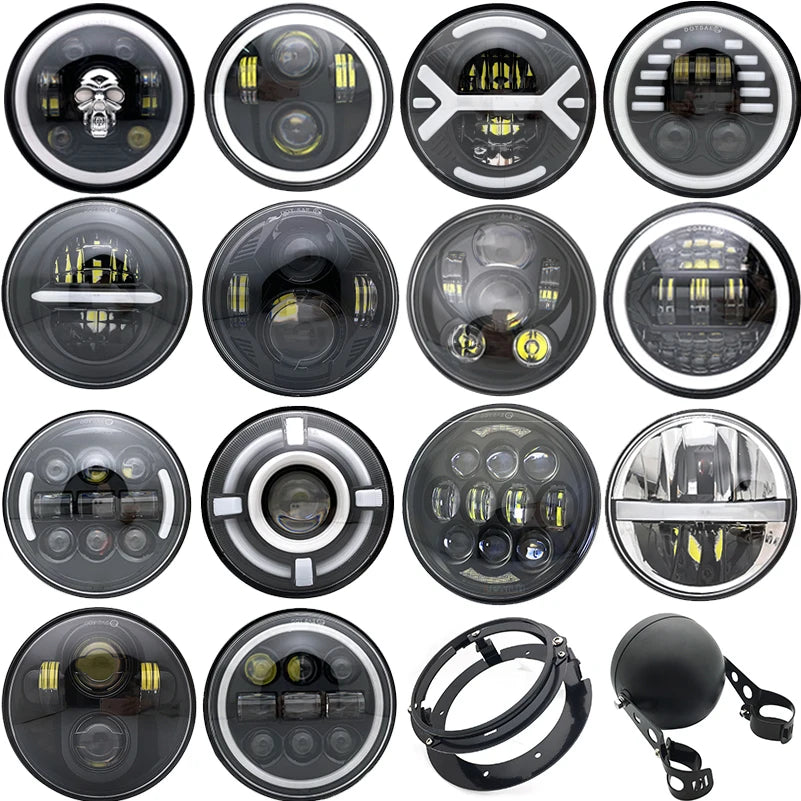 مصابيح أمامية LED مقاس 5 3/4 بوصة تعمل بتقنية LED DRL بقوة 40 وات إلى 80 وات لدراجات النارية Harley/Indian