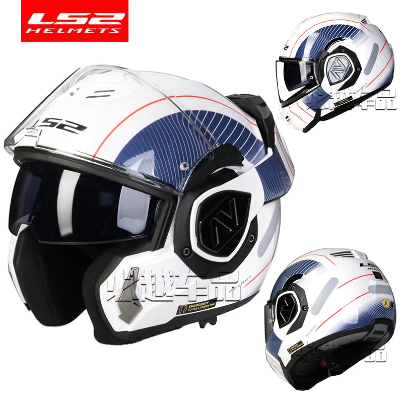 LS2 FF906 Advant Full Face Flip Up Helmets Motorcycle Modular Double Visor Helmet built-in Lens ECE