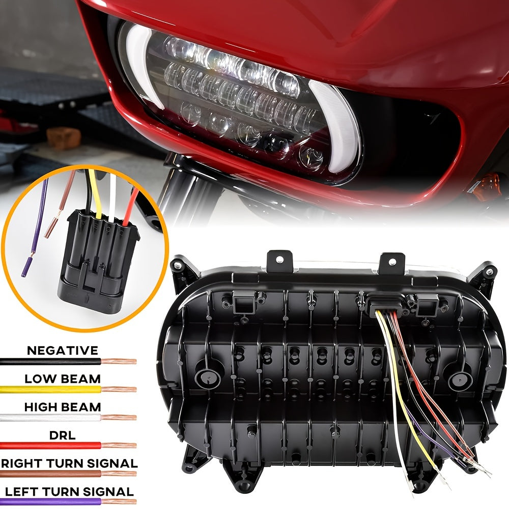 Motorcycle Road Glide LED Headlight, With Turn Signal Daytime Running Side Light Integrated Headlight, For Big Glide 2015-2020 Travel Motorcycle