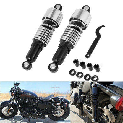 1 Pair Rear Shock Absorbers Motorcycle 10.5" 267mm Adjustable Suspension Shocks Spring Chrome/Black for Harley Sportster Touring - RPM Rivals