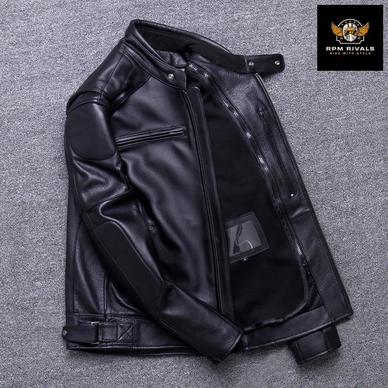 100% Genuine Leather Jacket Men Top Layer Cowhide Coats for Man Motorcycle Outwear Slim Stand Collar Fall Jackets Trend - RPM Rivals