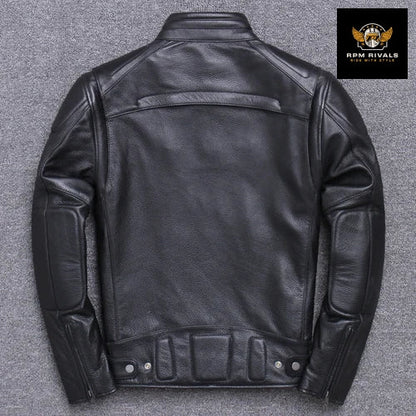 100% Genuine Leather Jacket Men Top Layer Cowhide Coats for Man Motorcycle Outwear Slim Stand Collar Fall Jackets Trend - RPM Rivals