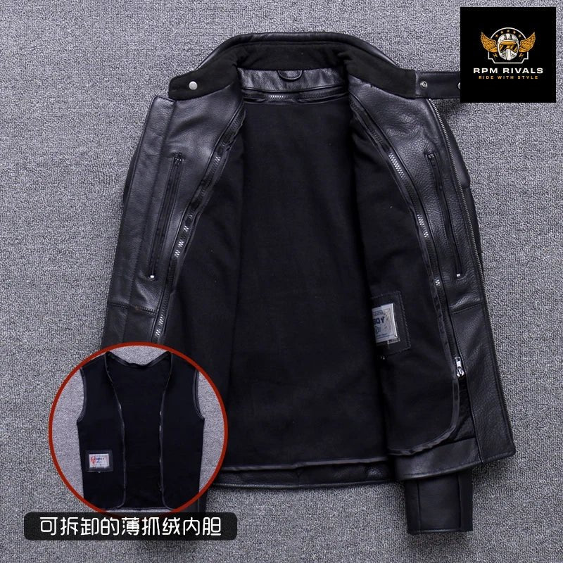 100% Genuine Leather Jacket Men Top Layer Cowhide Coats for Man Motorcycle Outwear Slim Stand Collar Fall Jackets Trend - RPM Rivals