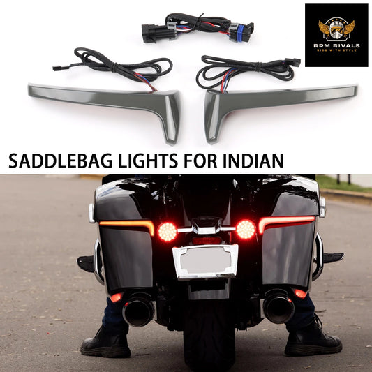 لدراجات نارية Indian Challenger Chieftain Pursuit Roadmaster Springfield، حقيبة سرج LED، مصباح إشارة انعطاف متدفق للفرامل 