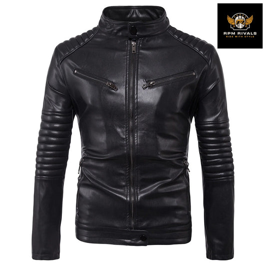 Men's Motorcycle Zipper Leather Jacket Handsome Leather Jacket