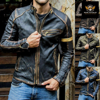 Punk men's motorcycle leather jacket