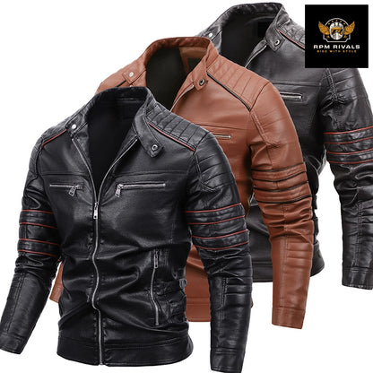 Men's Motorcycle Jacket Leather Black/Brown/Hazel