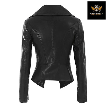 Leather women's jacket autumn new - Slim thin motorcycle leather jacket high waist