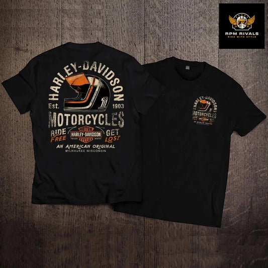 Rock American Retro Harley Motorcycle Printed Loose T-shirt