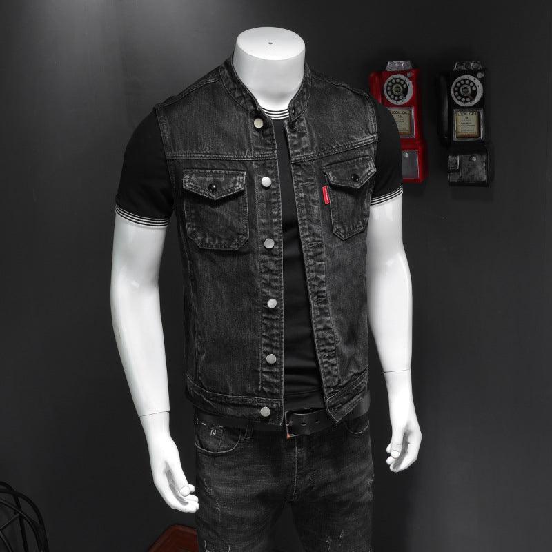 Harley Motorcycle Men's Uniform Black Stand-up Collar Plus Size Denim Vest - RPM Rivals