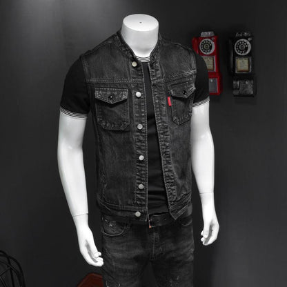 Harley Motorcycle Men's Uniform Black Stand-up Collar Plus Size Denim Vest - RPM Rivals