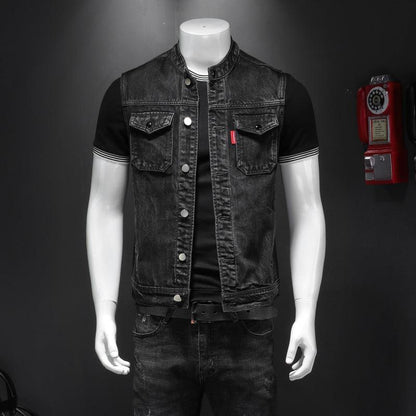 Harley Motorcycle Men's Uniform Black Stand-up Collar Plus Size Denim Vest - RPM Rivals