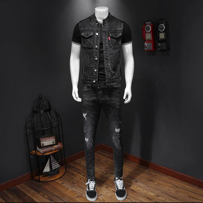 Harley Motorcycle Men's Uniform Black Stand-up Collar Plus Size Denim Vest - RPM Rivals