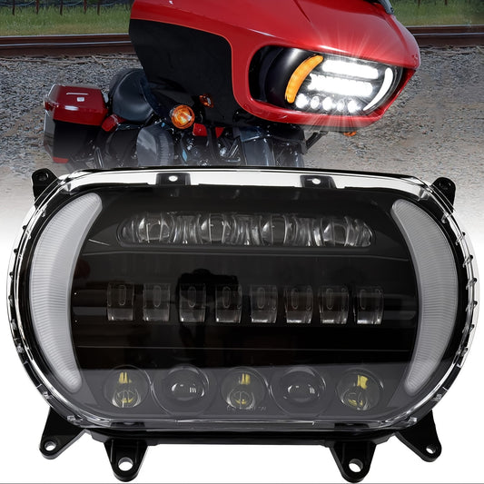 مصباح أمامي LED للدراجات النارية Road Glide، مع إشارة انعطاف، ضوء جانبي نهاري، مصباح أمامي مدمج، للدراجات النارية Big Glide 2015-2020 للسفر 