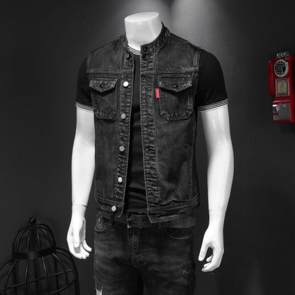 Harley Motorcycle Men's Uniform Black Stand-up Collar Plus Size Denim Vest - RPM Rivals