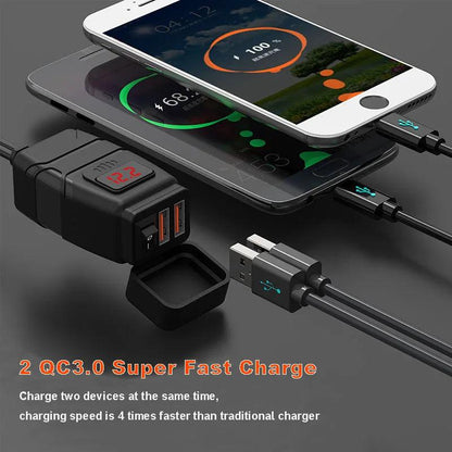 Anchtek Motorcycle USB Charger QC3.0 Handlebar Fast Charging Waterproof 12V Socket Adapter With Voltmeter Motorcycle Accessories - RPM Rivals