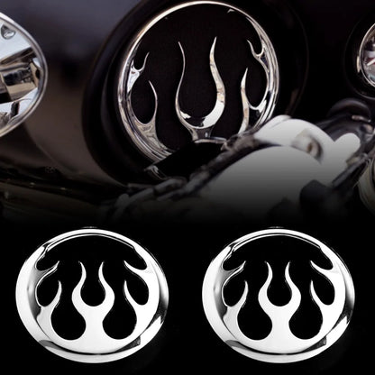 Left&Right Speaker Grill Trim Chrome Flames For Harley Touring & Trike Batwing 2014-2023 Models