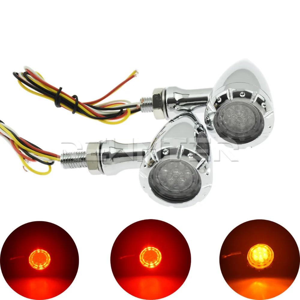 Motorcycle Black Chrome 10mm Indicator Turn Signal Light LED Flashing Brake Lamp For Harley Chopper Cruiser Custom For Honda - RPM Rivals