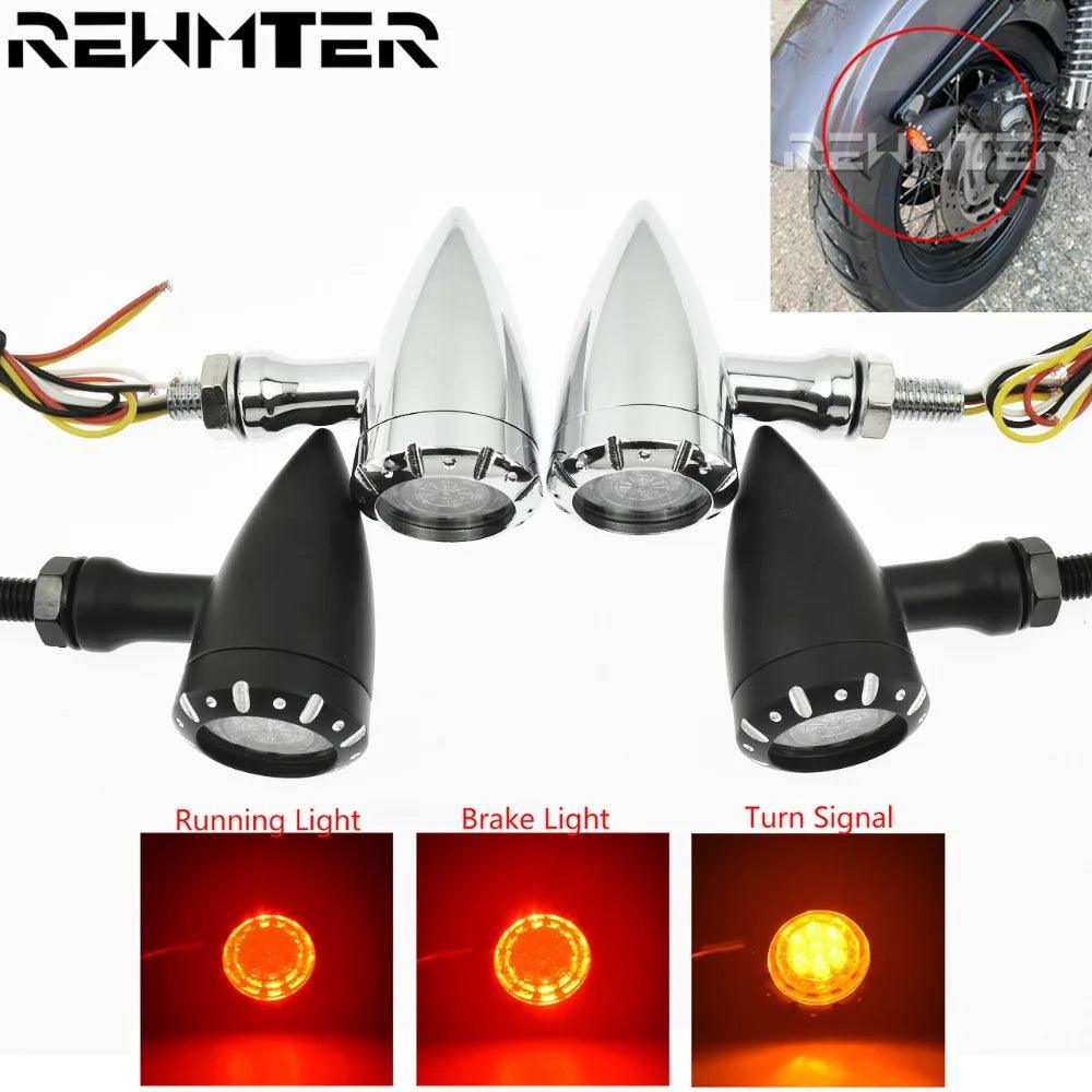 Motorcycle Black Chrome 10mm Indicator Turn Signal Light LED Flashing Brake Lamp For Harley Chopper Cruiser Custom For Honda - RPM Rivals