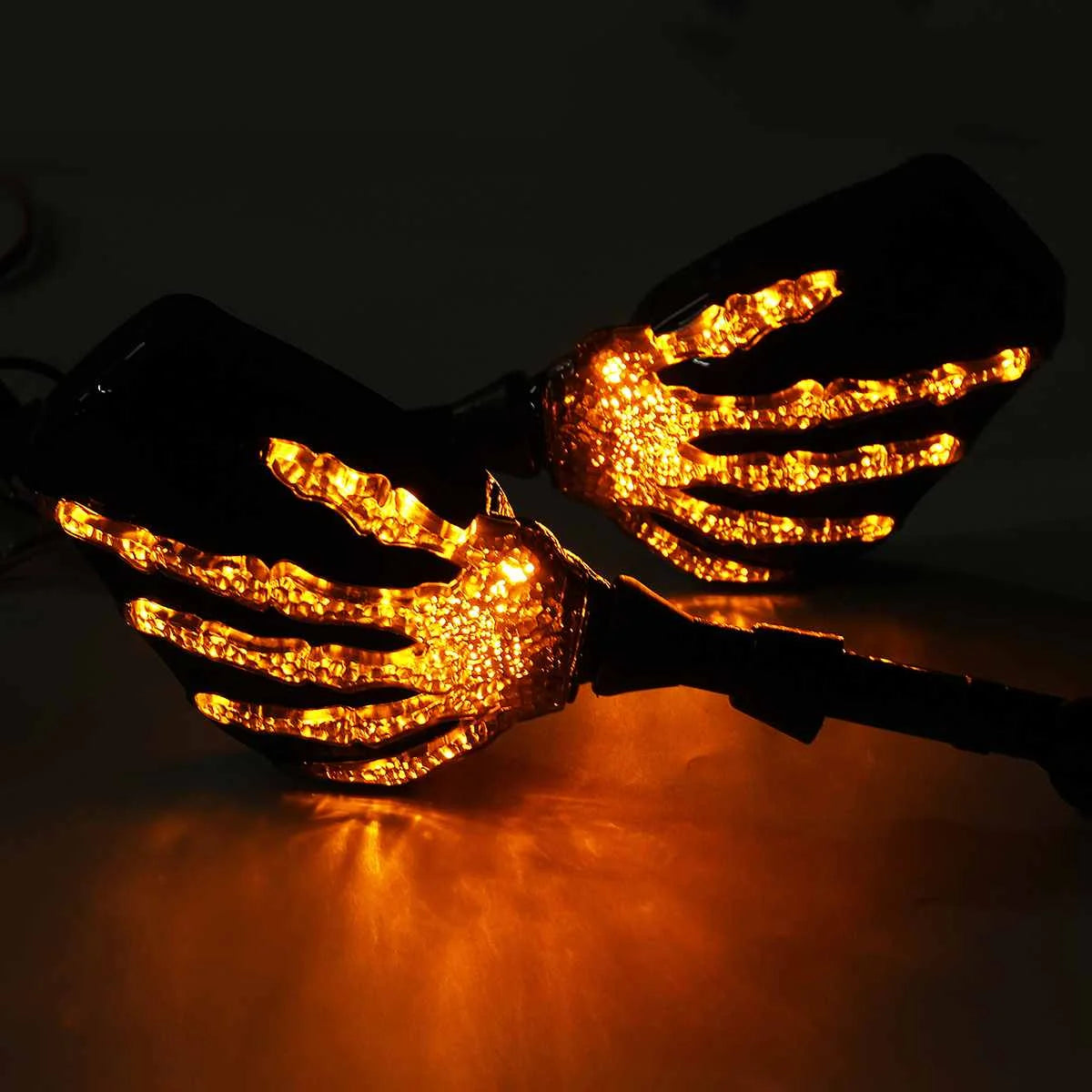 Pair Motorcycle Mirror Skeleton Skull Hand Claw Side Rear View Mirrors LED Turn Signal Light 8mm 10mm Universal